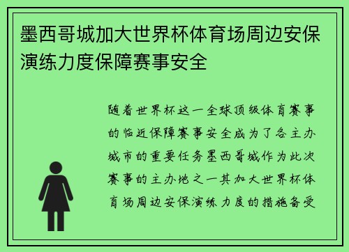 墨西哥城加大世界杯体育场周边安保演练力度保障赛事安全